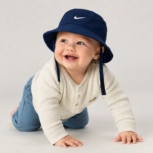 Nike Infant Sun Bucket Hat Navy Blue UPF 40+ Swoosh Chin Strap